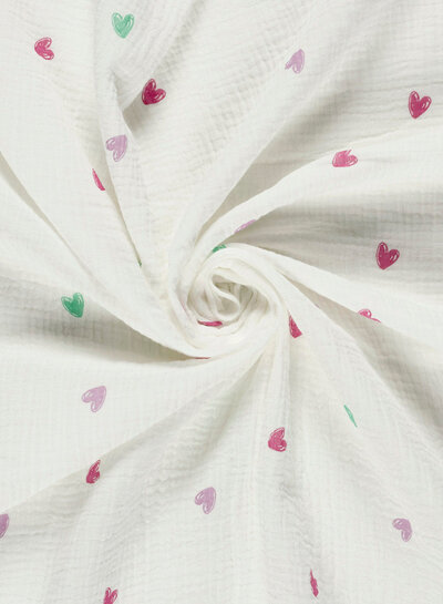 colored hearts - tetra / double gauze