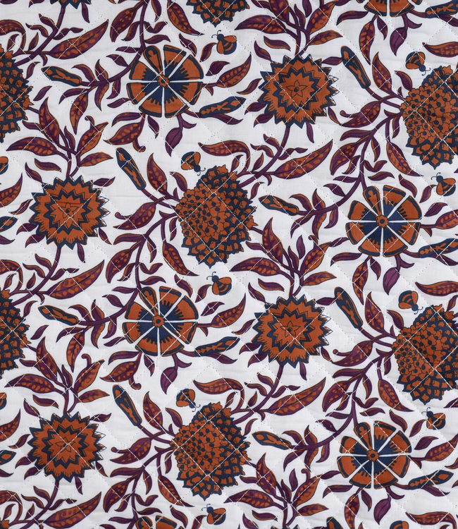 flowers stripe cognac - gewatteerde katoen - double face stepper