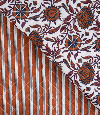 flowers stripe cognac - quilted cotton - double face stepper