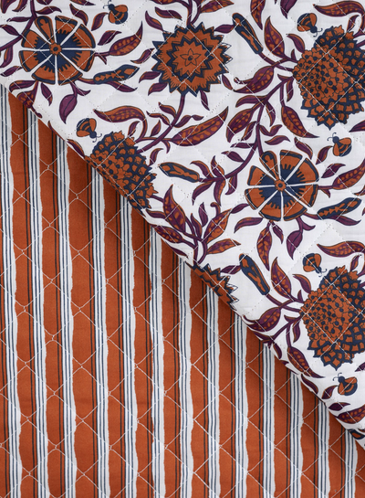 flowers stripe cognac - quilted cotton - double face stepper