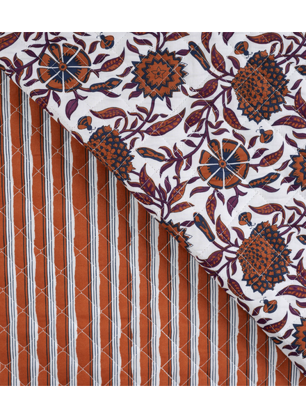flowers stripe cognac - gewatteerde katoen - double face stepper