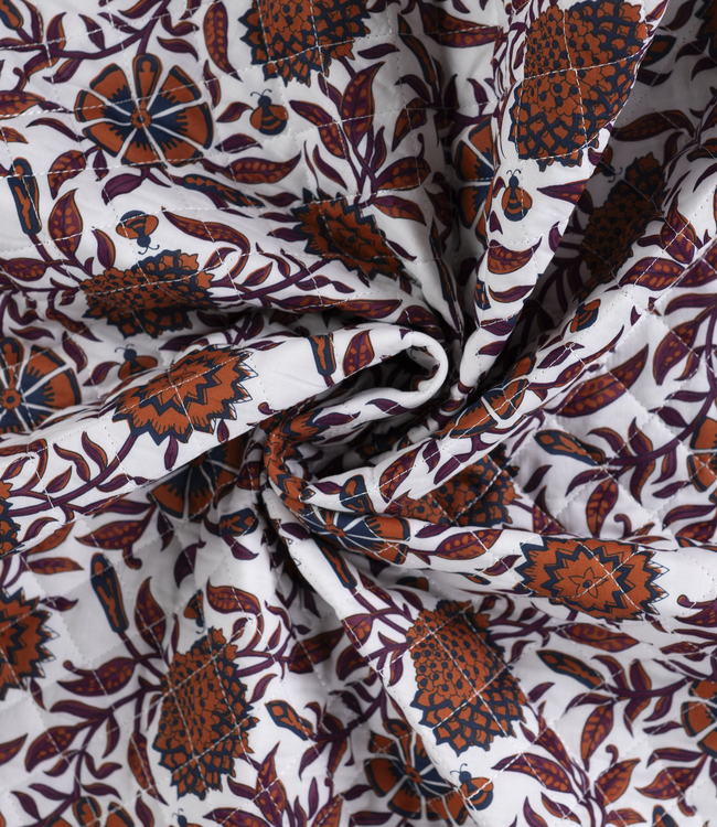 flowers stripe cognac - gewatteerde katoen - double face stepper