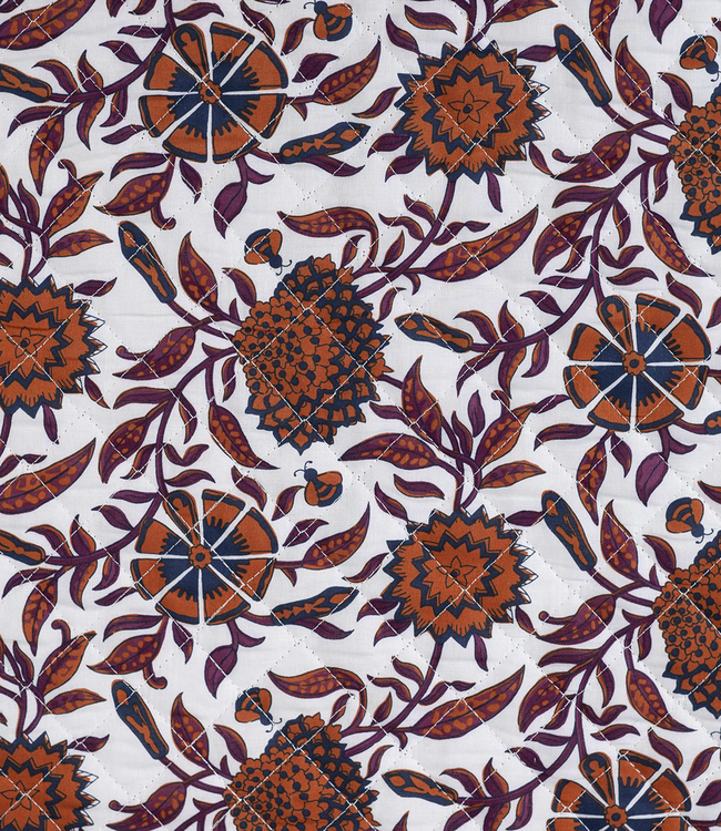 flowers stripe cognac - gewatteerde katoen - double face stepper