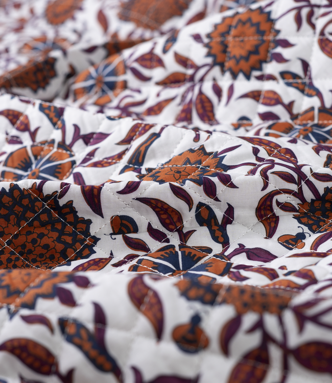 flowers stripe cognac - gewatteerde katoen - double face stepper
