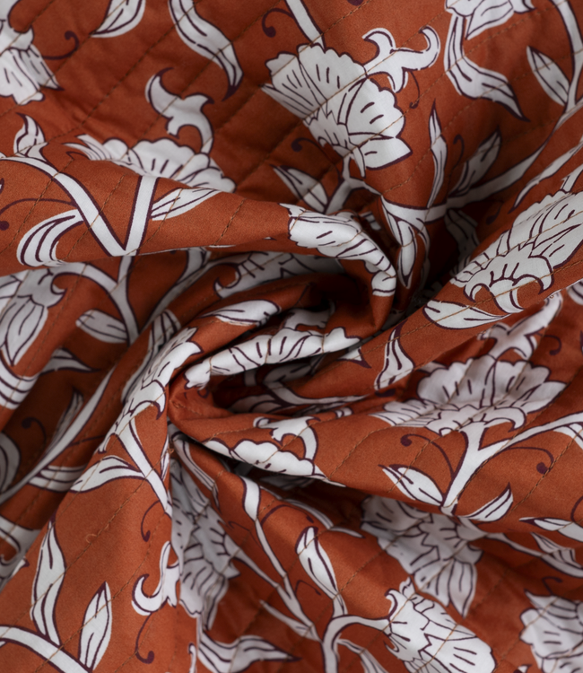 ethnic flowers cognac - gewatteerde katoen - double face stepper