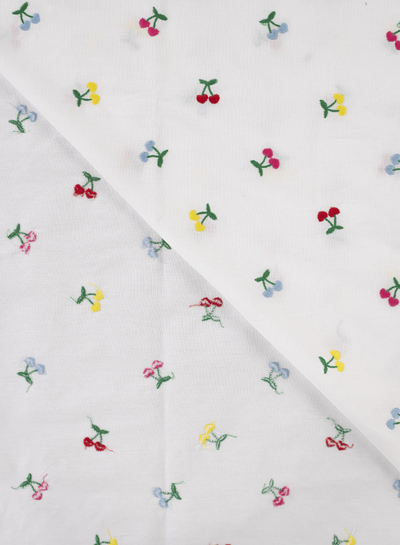embroidered colorful cherries - embroidery cotton