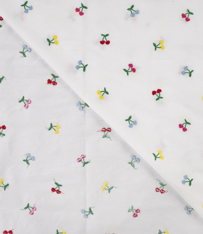 geborduurde kleurrijke kersen - embroidery katoen