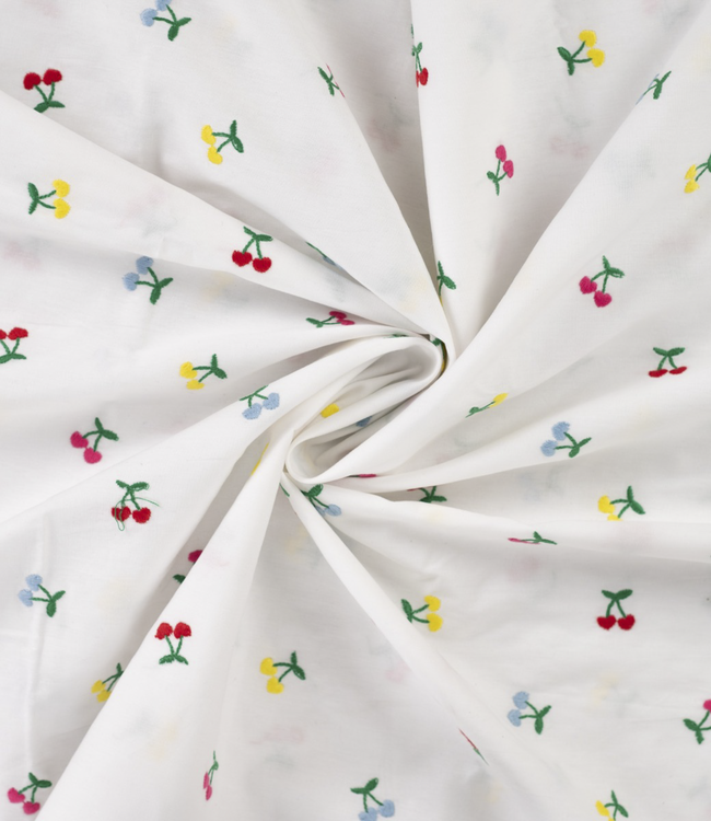 geborduurde kleurrijke kersen - embroidery katoen