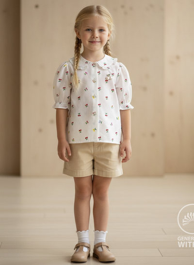 geborduurde kleurrijke kersen - embroidery katoen