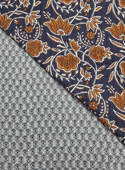 ethnic flowers blue - gewatteerde katoen - double face stepper