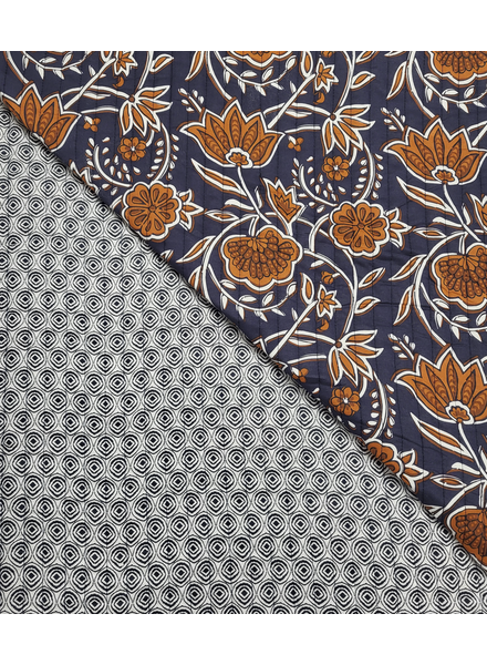 ethnic flowers blue - gewatteerde katoen - double face stepper