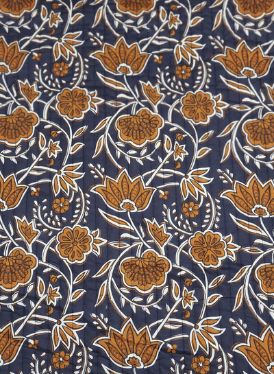 ethnic flowers blue - gewatteerde katoen - double face stepper