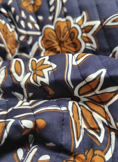 ethnic flowers blue - gewatteerde katoen - double face stepper