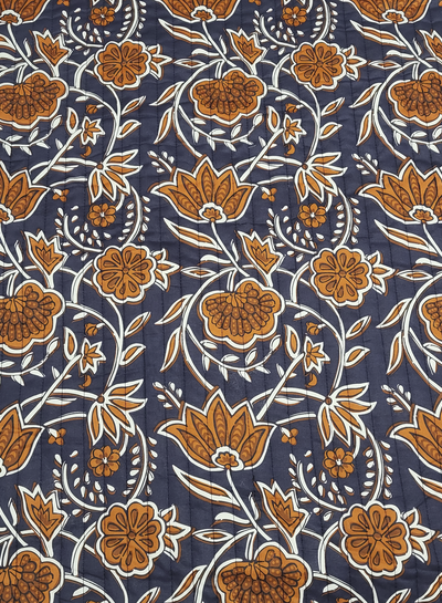ethnic flowers blue - gewatteerde katoen - double face stepper