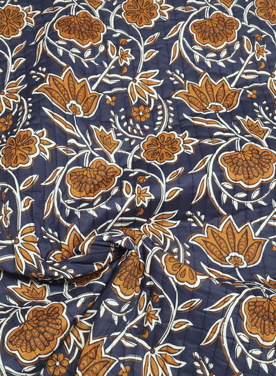 ethnic flowers blue - gewatteerde katoen - double face stepper