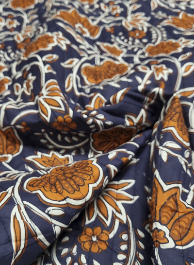 ethnic flowers blue - gewatteerde katoen - double face stepper