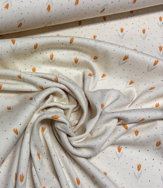 Swafing oranje tulpen - geribbelde tricot