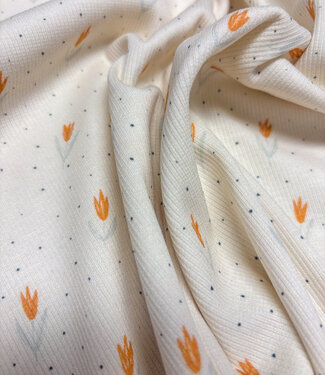 Swafing oranje tulpen - geribbelde tricot