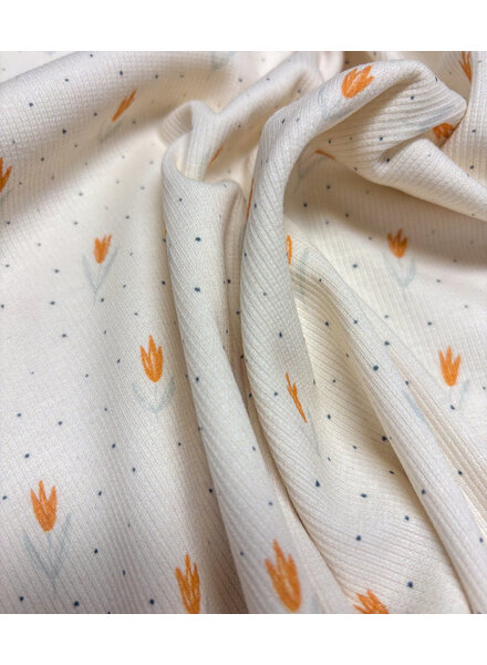 Swafing oranje tulpen - geribbelde tricot