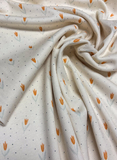 Swafing oranje tulpen - geribbelde tricot