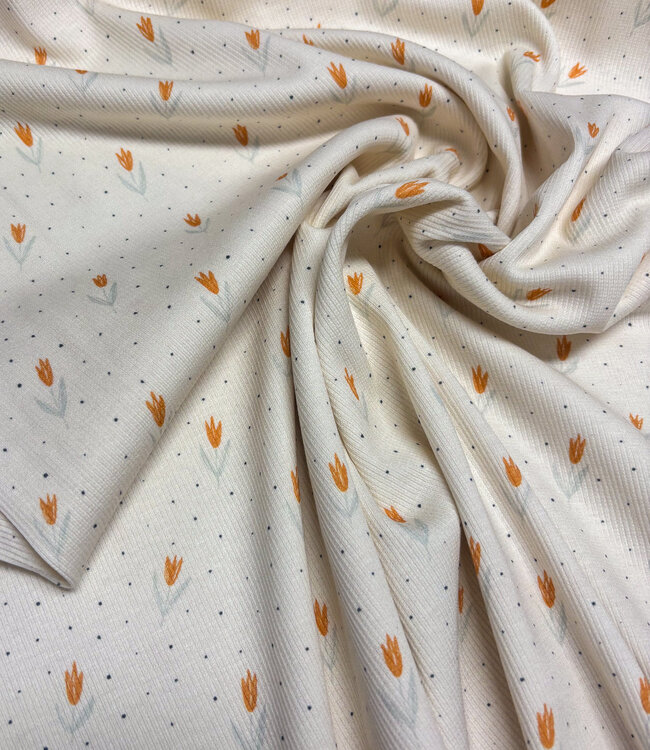 Swafing oranje tulpen - geribbelde tricot