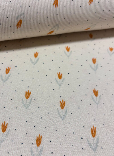 Swafing oranje tulpen - geribbelde tricot