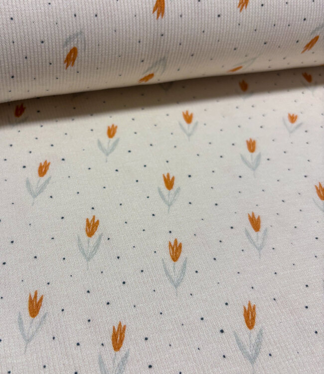 Swafing oranje tulpen - geribbelde tricot