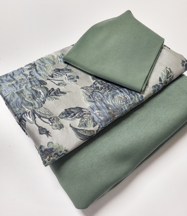 liricio met lurex mint en blauw- geweven jacquard