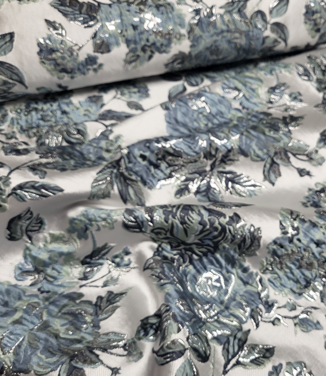 liricio met lurex mint en blauw- geweven jacquard