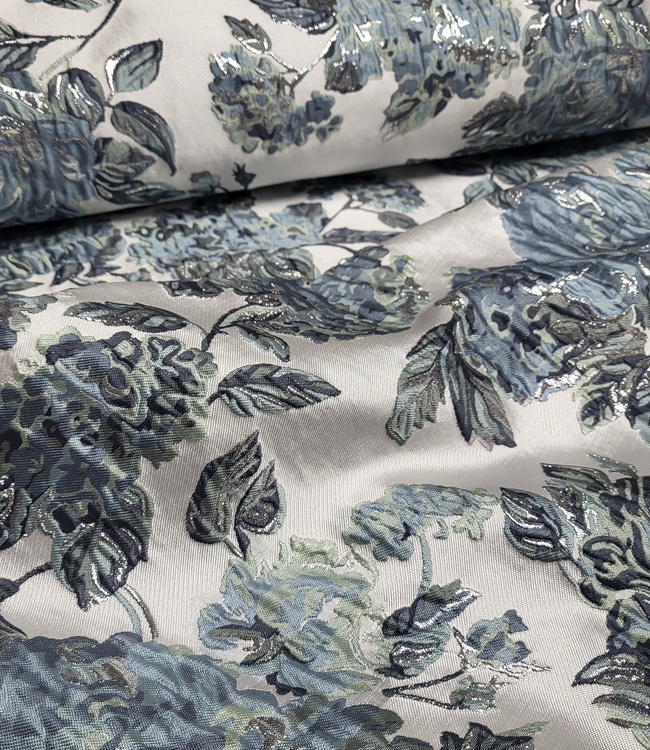 liricio met lurex mint en blauw- geweven jacquard