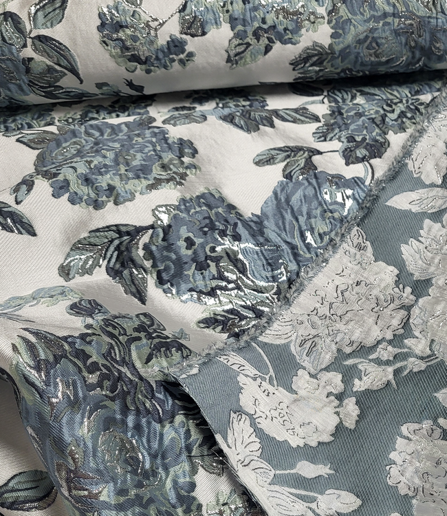 liricio met lurex mint en blauw- geweven jacquard