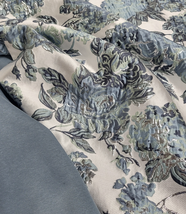 liricio met lurex mint en blauw- geweven jacquard