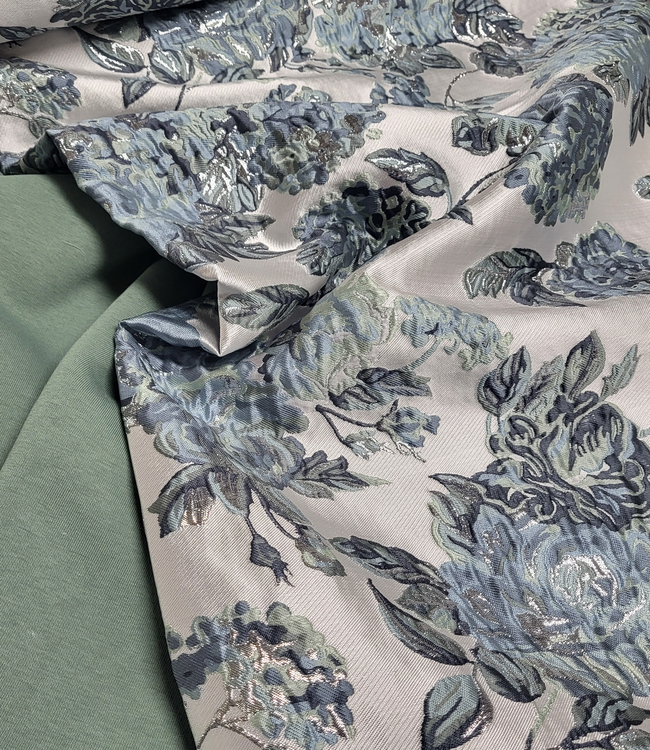 liricio met lurex mint en blauw- geweven jacquard