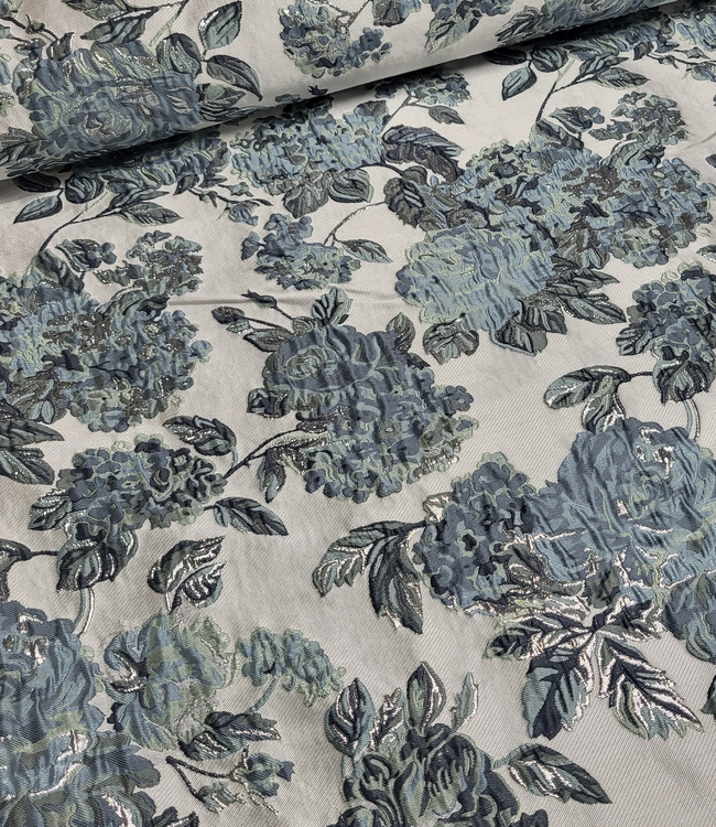 liricio met lurex mint en blauw- geweven jacquard