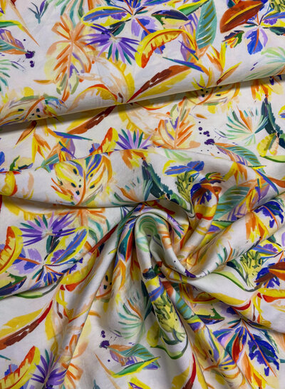 Madeline zacht geel geschilderde print - viscose twill