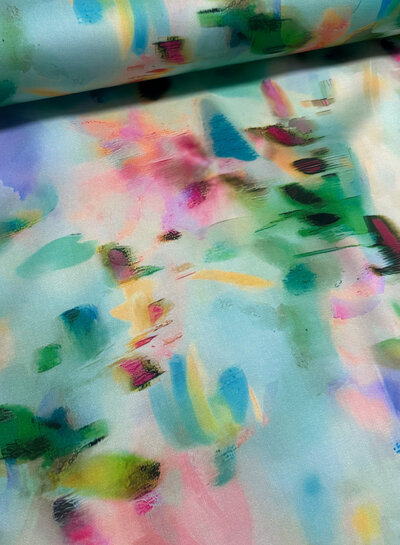 Madeline mint blurred blossom - viscose with silk touch