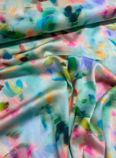 Madeline mint blurred blossom - viscose with silk touch