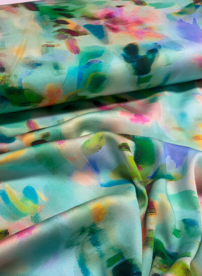 Madeline mint blurred blossom - viscose with silk touch