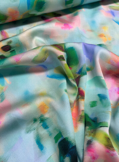 Madeline mint blurred blossom - viscose with silk touch
