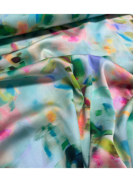 Madeline mint blurred blossom - viscose with silk touch