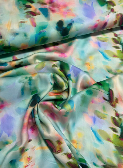 Madeline mint blurred blossom - viscose with silk touch