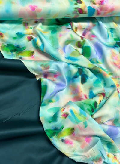 Madeline mint blurred blossom - viscose with silk touch