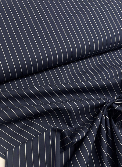 Madeline pine stripe 2 - marine met witte strepen - hemdenkatoen