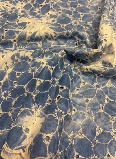 Swafing blue broderie tie dye - scalloped edge - cotton