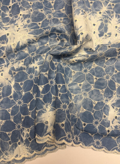 Swafing blue broderie tie dye - scalloped edge - cotton