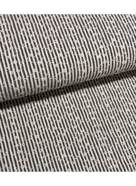 donkergrijs streepjes en bloemetjes broderie - viscose mix