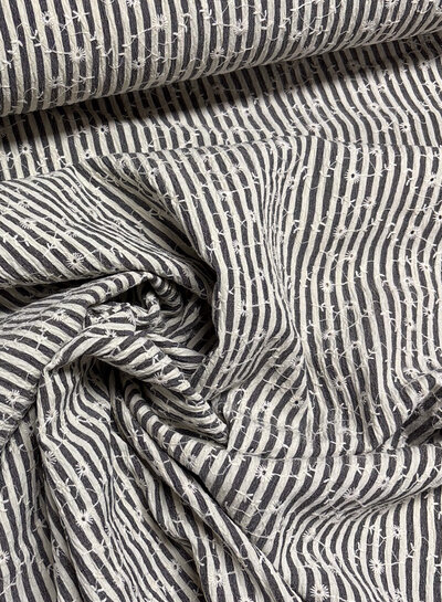 dark grey stripes and floral embroidery - viscose mix