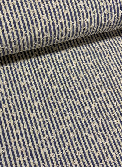 marine streepjes en bloemetjes broderie - viscose mix