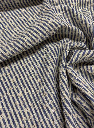 Navy stripes and floral embroidery - viscose mix