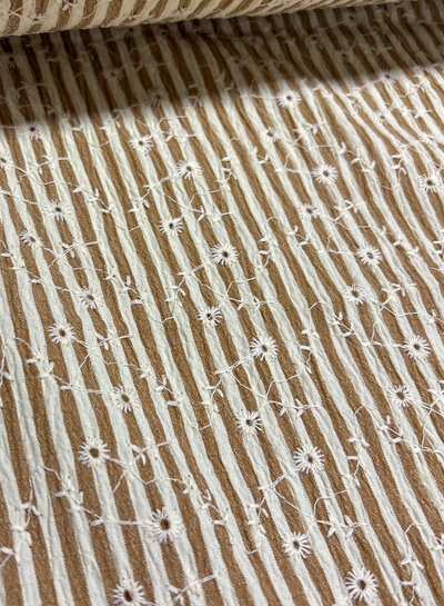 taupe stripes and floral embroidery - viscose mix